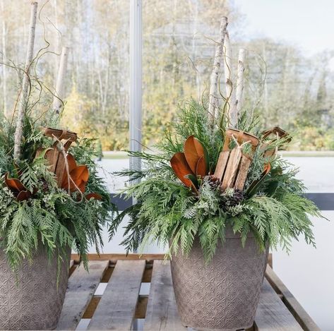 Evergreen Planters, Evergreen Container, Outdoor Christmas Planters, Holiday Planter, Winter Planter, Christmas Pots, Christmas Planters, Christmas Mantle, Christmas Greenery