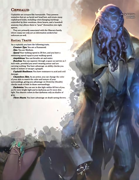 Ketra (Cephalid) Dnd Octopus Race, Unique Dnd Races, Dnd Hombrew Races, Dnd Race Homebrew, Fantasy Races Ideas, Dnd Homebrew Race 5e, D&d Homebrew Races, Dnd Homebrew Races, Dnd Races Homebrew