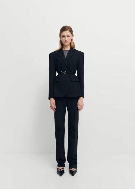 Belt structured blazer - Women | Mango United Kingdom Belt Over Blazer, Structured Blazer, Contemporary Wardrobe, Second Chances, Elastic Belt, Pleated Trousers, Tailored Design, Blazers For Women, Winter Collection