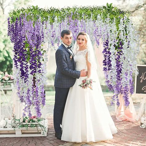 Wedding Decorations White, Wedding Color Schemes Purple, Fake Vines, Lavender Wedding Theme, Wisteria Wedding, Purple And Green Wedding, Wisteria Flower, Lavender Wedding Flowers, Flower Vines