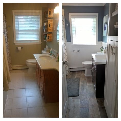 Bath remodel, before and after Bathrooms Before And After, Old Bathroom Remodel Before And After, Small Bathroom Remodel Before And After, 90s Bathroom Remodel, Updating 90s Bathroom, Bathroom Remodel Before And After, Update Beige Tile Bathroom, Bathroom Before And After, 90s Bathroom Update Master Bath