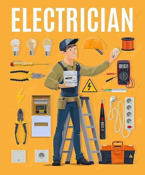 Man Engineer, Electrician Logo, Electrician Work, Electrical Stores, Professional Electrician, Engineering Tools, Electrical Work, Electrical Installation, Work Tools