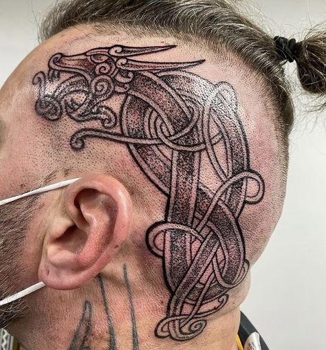 Celtic Head Tattoo, Viking Head Tattoos For Men, Viking Head Tattoo, Hips Tattoo, Undercut Tattoos, Viking Warrior Tattoos, Viking Head, Viking Tattoo Sleeve, Skull Sleeve Tattoos