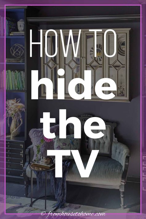 These ideas for how to disguise or hide the TV are awesome! Whether your TV is over the fireplace, on a wall or in the living room one of these ways to make a TV cover up will help keep the television out of sight. How To Disguise A Tv On A Wall, Cabinets To Hide Tv, Guest Bedroom Tv Ideas, Hide Your Tv Ideas, Tv Cover Up Hide Tv, Tv Cover Ideas, Hide Tv Over Fireplace, Tv Cover Up, Hidden Tv Cabinet