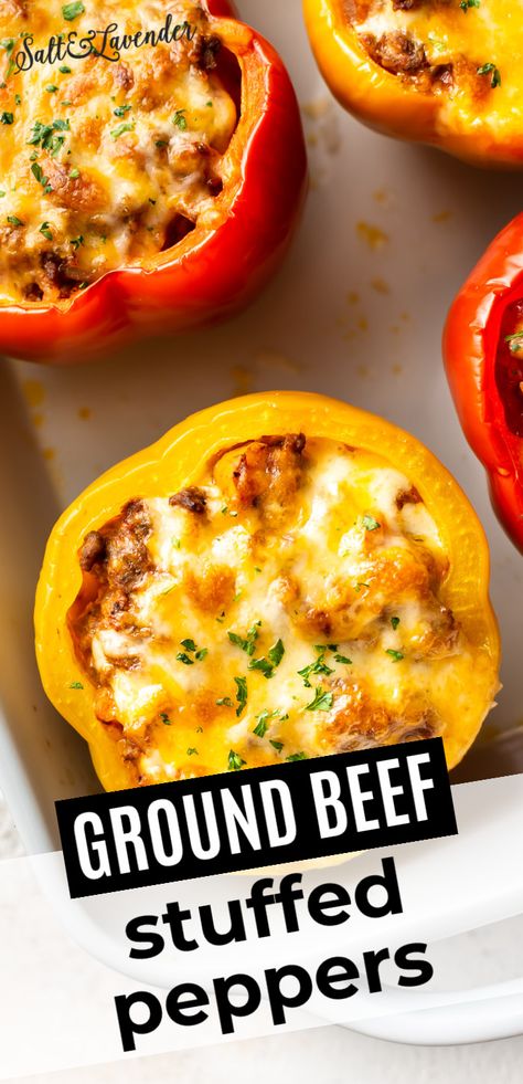 Ground Beef Recipes Stuffed Peppers, Stuffed Peppers With Beef, Stuffed Pepper Filling Ground Beef, Best Ever Stuffed Peppers, Stuffed Bell Peppers With Worcestershire Sauce, Hamburger Stuffed Bell Peppers, Stuffed Pepper For One, Easy Stuff Peppers Recipes, Stuffed Peppers With Hamburger And Rice