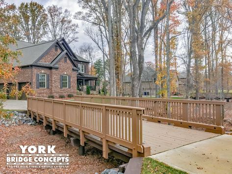 Preserve at Marvin Residential Driveway Bridges - Marvin, NC | York Bridge Driveway Bridge, Bridge Concept, Timber Bridge, Creek Ideas, Backyard Bridges, Garden Bridges, Pond Bridge, Farm Light, Farm Pond