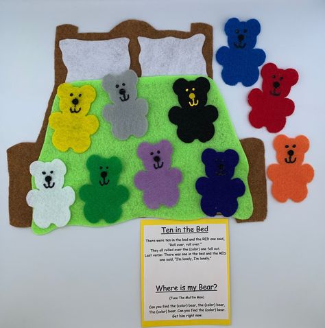 Ten in the Bed Flannel Board Story - Etsy Australia 10 In The Bed Activities, Felt Board Stories Kindergarten, Bed Craft Preschool, Felt Board Preschool, Felt Board Activities For Preschool, Ten In The Bed Activities, Diy Felt Story Boards, Felt Story Board, Felt Story Boards Ideas