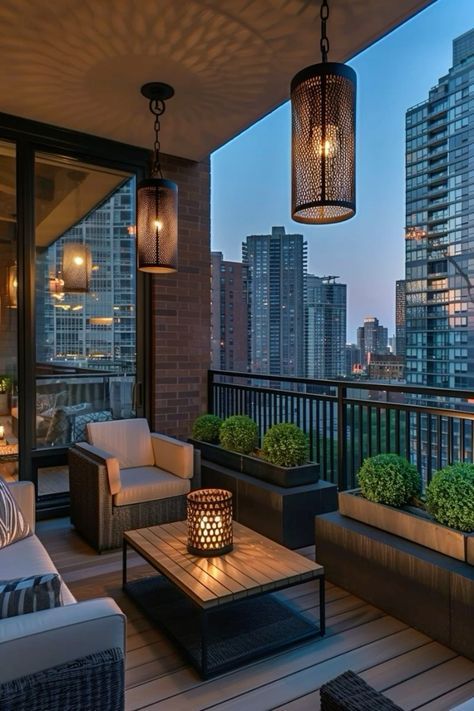 Small Balcony Decor Lights, Hanging Balcony Lights, Balcony Space Ideas, Balcony Lights Outdoor, Homes With Balconies, Balcony Aesthetic Ideas, Balcony Light Ideas, Small Cozy Home Interior, Balcony Outdoor Ideas