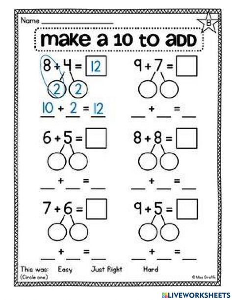 Make A 10 To Add Activities, Make A Ten, Addition Fact Fluency, Making Ten, 2nd Grade Math Worksheets, 1st Grade Math Worksheets, Fact Fluency, Math Strategies, Second Grade Math