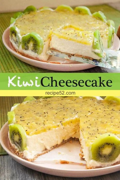 Kiwi Recipes Dessert, Kiwi Cheesecake, Kiwi Pie, Kiwi Dessert, Lemon Cheesecake Recipe, Kiwi Recipes, Lemon Cheesecake Recipes, Easter Desserts Recipes, Lemon Filling