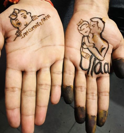 #dadtobe #papatobe #babyshowerideas I Am Coming Papa Mehandi, Dadi Maa To Be Mehndi, Baby Shower Mehandi Designs Latest, Cartoon Mehendi, Mom To Be Mehendi Design, Heena Soni, Baby Shower Mehndi Designs Hand, Mehendi Tutorial, Artistic Activities