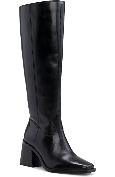 Vince Camuto Sangeti Knee High Boot (Women) | Nordstrom Black Leather Boots Knee High, Vietnam Clothes, Tall Heeled Boots, Vince Camuto Boots, What Do I Wear, Boots For Short Women, Timeless Outfits, Boots Square Toe, Black Knee High Boots