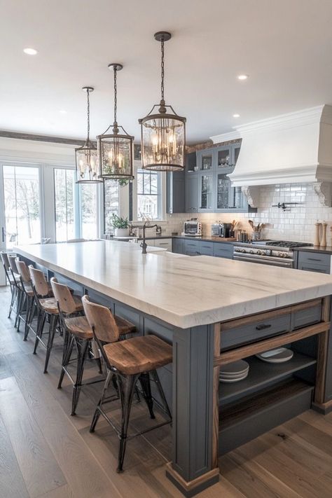 Large Kitchen Designs With Island, Large Kitchen Island With Seating And Storage, Big Kitchen Island Ideas, 12 Foot Kitchen Island, Giant Kitchen Island, Oversized Island Kitchen, Farmhouse Large Kitchen, Large Island With Seating, Large Kitchen Island With Seating