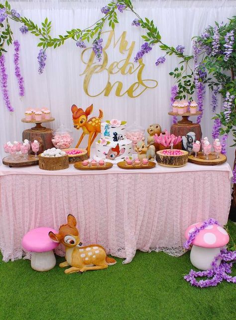 Loving this gorgeous Bambi themed 1st birthday party! See more party ideas and share yours at CatchMyParty.com #catchmyparty #partyideas #woodlandparty #bambi #girl1stbirthdayparty Bambi Decorations, Bambi Party, Bambi Birthday, 1st Birthday Girl Decorations, Themed 1st Birthday, 1st Birthday Party For Girls, 1st Birthday Party Themes