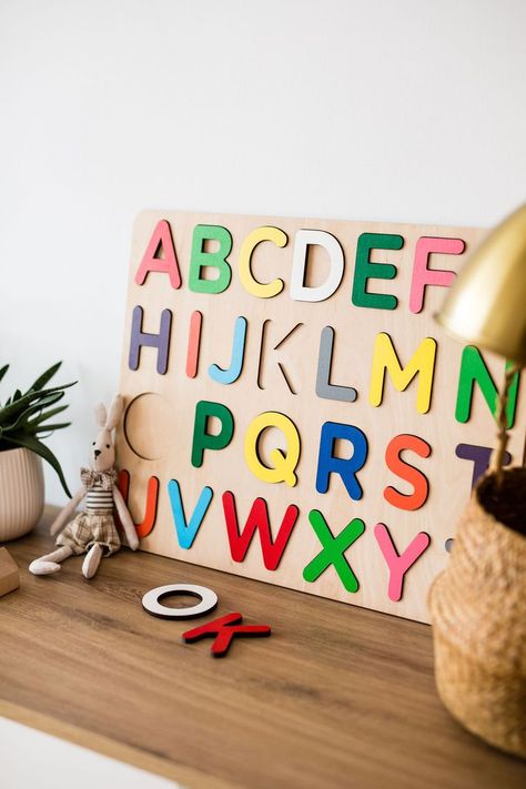 Wooden Alphabet Puzzle, Interesting Games, Abc Puzzle, Alphabet Puzzle, Wooden Toys For Toddlers, Best Educational Toys, Alphabet Puzzles, Jigsaw Puzzles For Kids, Wooden Alphabet