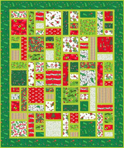 Pick 15 Free Pattern: Robert Kaufman Fabric Company Grinch Quilt Pattern, Grinch Quilt Ideas, Grinch Quilt, Big Prints, Christmas Quilting Projects, Hip To Be Square, Fun Quilts, Quilting Fashion, Christmas Quilt Patterns