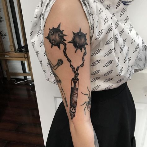 Spiked Ball Tattoo, Spike Ball Tattoo, Spike Ball, Ball Tattoo, Yakuza Tattoo, Tattoo Inspo, Body Mods, Maple Leaf Tattoo, I Tattoo