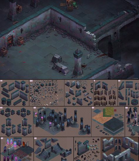 Game Dungeon Concept Art, Isometric Games, Dungeon Design, Dark Dungeon, Dungeon Art, Isometric Game Art, Game Design Inspiration, Isometric Game, 2d Isometric