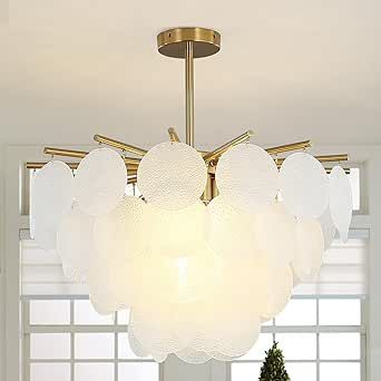 Frosted Glass Chandelier, Capiz Shell Chandelier, Shell Chandelier, French Modern, Hall Lighting, Translucent Glass, Gold Chandelier, Dining Room Chandelier, Crystal Lamp