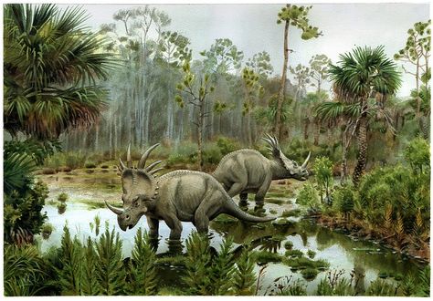 Cretaceous landscape with dinoosaurers. Watercolor. Johannes Bojesen illustration reklame grafik og foto @portfoliobox Prehistoric Wildlife, Largest Dinosaur, Dinosaur Images, Dinosaur Pictures, Prehistoric World, Ancient Animals, Prehistoric Art, Paleo Art, The Good Dinosaur