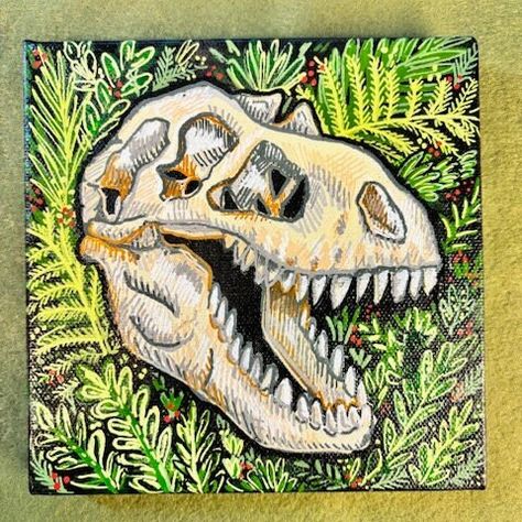 Dinosaur Oil Painting, T Rex Painting, Dinosaur Painting Acrylic, Artsy Painting Ideas, Dinosaurs Crafts, Paint Pen Ideas, Acrylic Marker Art, Painting For Room, Dinosaur Painting