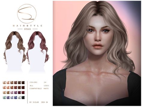 The Sims Resource - Wavy hairstyle 070424 Balyage Blonde, Mod Hair, Sims Packs, The Sims 4 Pc, Wavy Hairstyle, Pelo Sims, Blonde Wavy Hair, Sims 4 Dresses, Club Hairstyles