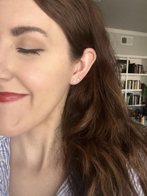 Maison Miru Nap Earrings Review With Photos | POPSUGAR Fashion Nap Earrings, Maison Miru, Wearing Headphone, Celestial Crystal, Popsugar Fashion, Delicate Design, Take A Shower, Metal Bar, Popsugar