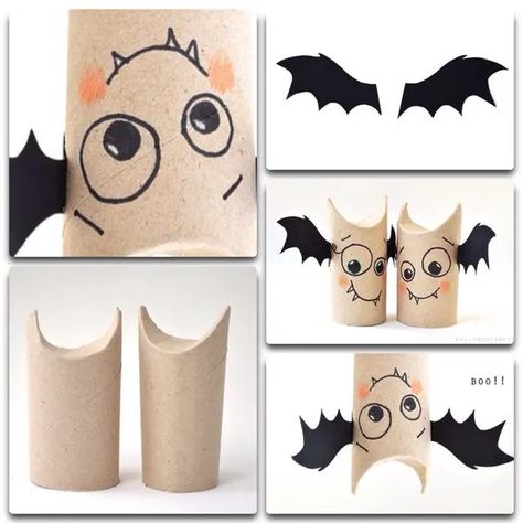 35+ Easy DIY Halloween Crafts for Kids - FeltMagnet Toilet Paper Roll Bat, Halloween Bats Crafts, Bat Craft, Halloween Infantil, Craft Presents, Easy Halloween Crafts, Toilet Paper Roll Crafts, Easy Diy Halloween, Halloween Diy Crafts