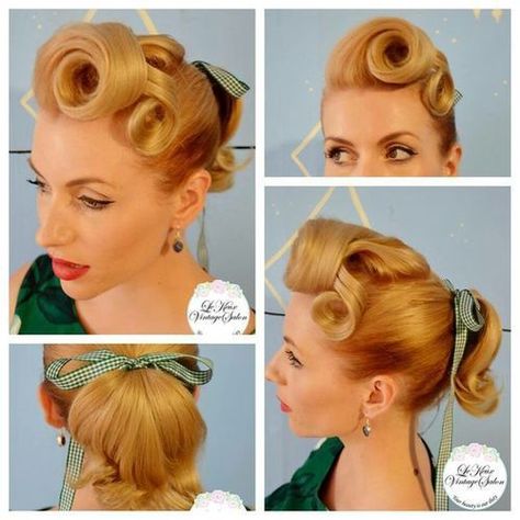 Cabelo Pin Up, 1950s Hairstyles, 50s Hairstyles, Pin Up Vintage, Victory Rolls, Rockabilly Hair, Pin Up Hair, Pin Curls, Look Retro