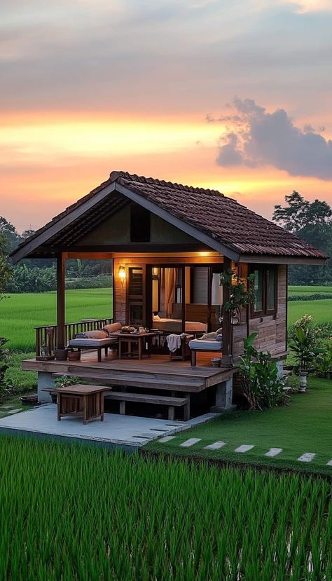 Small House Exterior Design Philippines, Japanese Village House, Small Bungalow Design, Mountain Resort Design, Cabin House Design, Hut House, Rice Field, Rest House, Building House Plans Designs