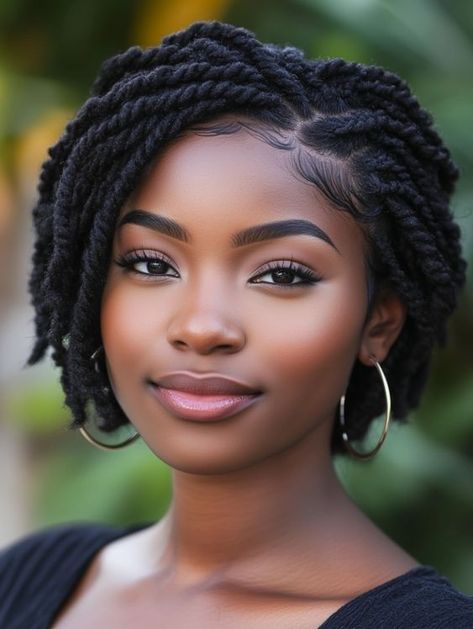 Two Strand Twist Bob Style, Short Flat Twist Hairstyles, Short Two Strand Twist Hairstyles, African Hair Natural Hairstyles, Two Strand Twists Short Hair, Two Strand Twists With Extensions, Short Natural Hair Cornrow Styles, Braids On Short Hair Black Women, Different Braids For Black Women