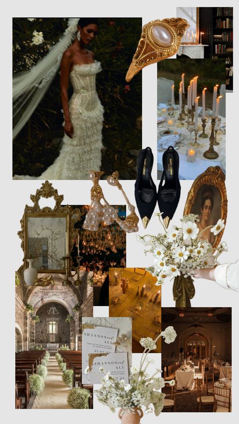 Fairytale Wedding Mood Board, Late Summer Wedding Colors Schemes, Classic Vintage Wedding Theme, Wedding Mood Board Ideas, Elegant Whimsical Wedding, Black White Gold Wedding Theme, Vintage Eclectic Wedding, Color Palette Wedding, Willow Tree Wedding