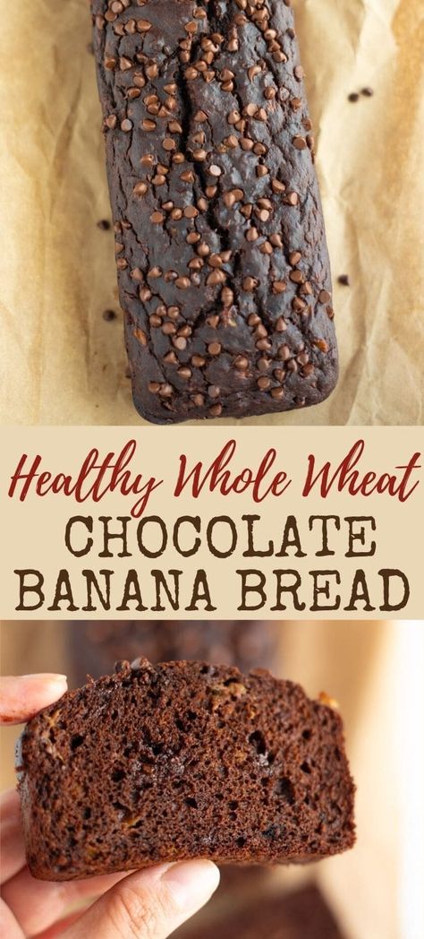 Eating clean just got a whole lot better thanks to this Healthy Chocolate Banana Bread made with whole wheat flour. Decadent, moist, and delicious - a must try recipe for all banana bread lovers! Healthy Banana Bread | Whole Wheat Banana Bread | pipingpotcurry.com Banana Bread Whole Wheat, Healthy Chocolate Banana Bread, Bread Whole Wheat, Wheat Flour Recipes, Double Chocolate Banana Bread, Pastry Cookies, Whole Wheat Banana Bread, Healthy Chocolate Banana, Bread Head