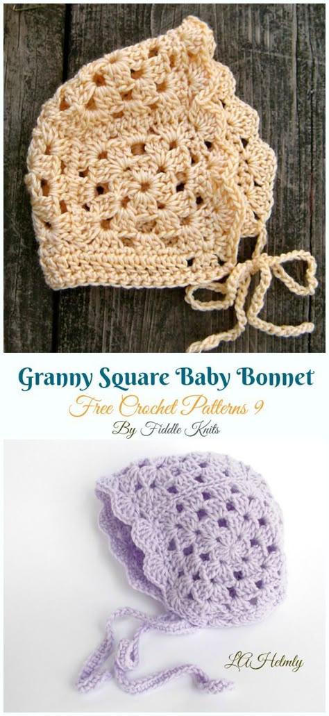 Granny Square Baby Bonnet Crochet Free Pattern - Baby #Bonnet; Hat Free #Crochet; Patterns Baby Bonnet Crochet Pattern, Crochet Baby Hats Free Pattern, Crochet Square Pattern, Baby Hat Free Pattern, Baby Bonnet Pattern, Crochet Baby Blanket Beginner, Sunburst Granny Square, Crochet Baby Bonnet, Baby Crochet Patterns Free