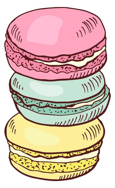 Macaroons Drawing, Cute Colorful Doodles, Macaroon Drawing, Macarons Illustration, Macaron Drawing, Macaron Clipart, Drawing Of Food, Macarons Drawing, Macaron Illustration