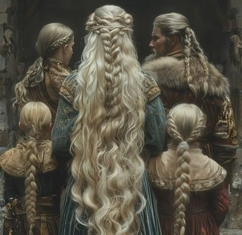 Danearys Stormborn Hair, Visenya Targaryen Braids, Viking Queen Aesthetic, Valyrian Hairstyle, Targaryen Hair Aesthetic, Targeryan Hair, Hair With Diamonds, Braided Hairstyles For White Women, Targaryen Hairstyles