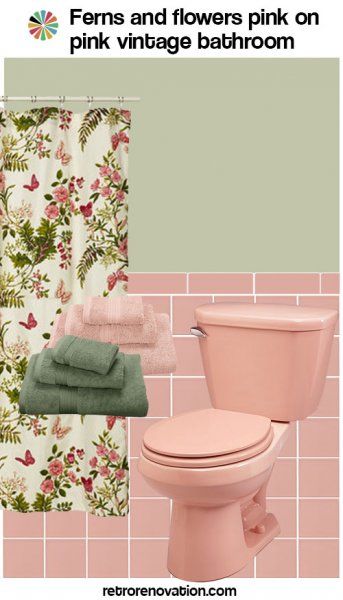 See our complete slide show of 99 design boards with ideas to decorate a pink bathroom. Ideas for pink & black / gray / white / blue / maroon/ green -- Epic! Pink Tile Bathroom Ideas, Pink Vintage Bathroom, Pink Bathroom Vintage, Pink Tile Bathroom, Pink Bathtub, Pink Bathroom Tiles, Retro Pink Bathroom, Vintage Pink Bathroom, Bathroom Retro