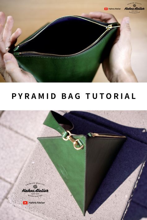 Making a Pyramid Bag | Leathercraft DIY | Tutorial Clutch Diy Tutorial, Pyramid Purse, Diy Leather Clutch, Pyramid Bag, Backpack Pattern Sewing, Leather Bag Tutorial, Jewelry Store Design, Diy Clutch, Leather Craft Patterns