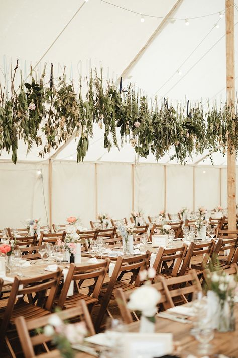 Hanging dried flowers marquee wedding decor. Matilda Delves Photography. #sassiholford Hanging Flowers At Wedding, Hanging Flowers Wedding Decor, Hanging Decorations Wedding, Dried Flowers Ideas Wedding, Hanging Dried Flowers Wedding, Dried Flowers At Wedding, Dry Flower Wedding Decoration, Country Flowers Wedding, Dried Wildflower Wedding