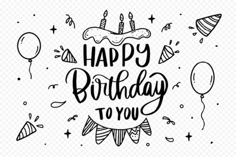 Happy Birthday Line Art, Happy Birthday Outline, Happy Birthday Lines, Original Background, Line Art Design, No Background, Art Png, Happy Birthday To You, Design Png