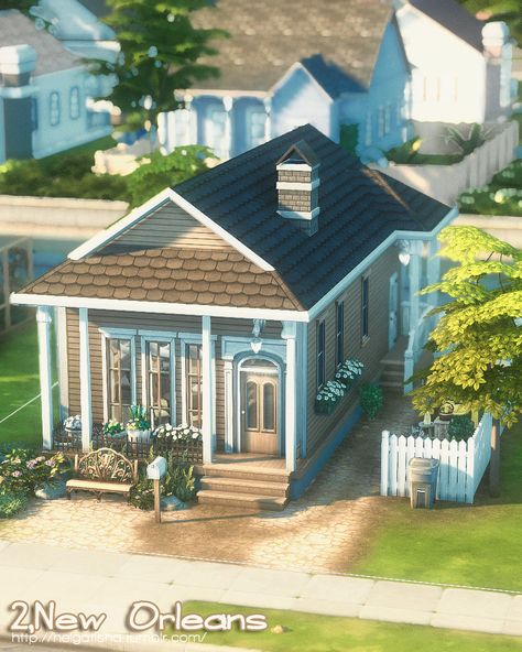 Sims 4 Tiny House Inspiration, Sims 4 Houses Tiny, Sims 4 Cottage Tiny House, Willow Creek House, Sims 4 Shotgun House, Sims 4 Willow Creek House, Sims 4 Houses Willow Creek, Sims 4 New Orleans House, New Orleans House