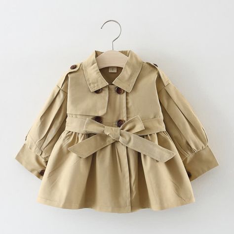 Girls Trench Coat, Style Anglais, Baby Mode, Girls Puffer Jacket, Long Sleeve Outerwear, England Fashion, Kids Coats, Girl Coat