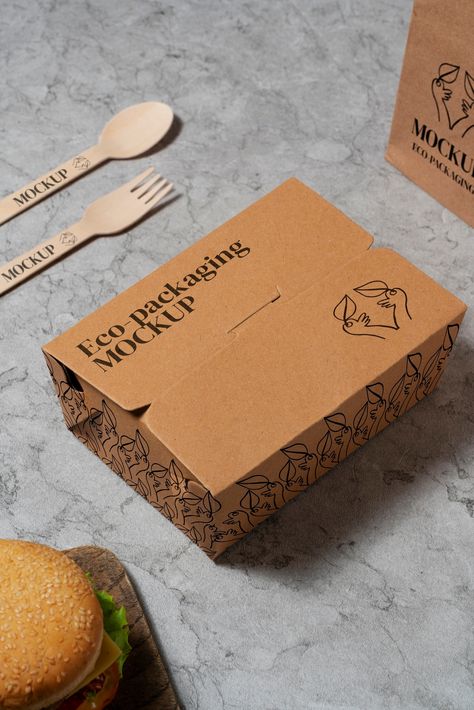 Kraft Food Packaging, Food Mockup Packaging, Eco Friendly Packaging Food, Cardboard Packaging Design, Fast Food Packaging Design, Premium Food Packaging, Eco Friendly Food Packaging, Tapas Ideas, Burger Ads