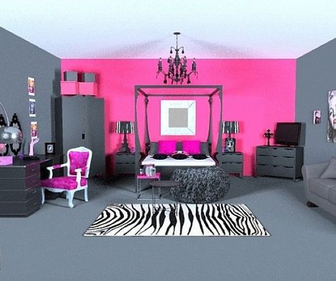 Hot Pink and Grey Dream Rooms For Girls, Zebra Room, Pink 3d, Dreams Beds, Pink Room, Awesome Bedrooms, Dream Rooms, Cool Rooms