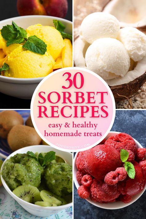 Sorbet Flavors, Sorbet Dessert Ideas, Cherry Sorbet Recipe, Sorbets Recipes, Frozen Fruit Sorbet Recipes, Coconut Sorbet Recipe, Homemade Sorbet Recipe, Healthy Sorbet Recipes, Best Sorbet Recipe