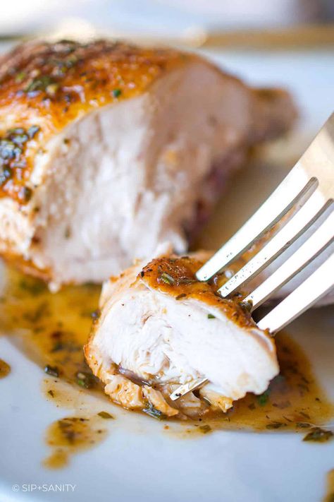 There's something about these bone-in chicken breasts that remind me of a roast chicken dinner at a nice restaurant. With a golden crispy skin, a simple blend of seasonings, and the easiest pan sauce, this recipe has delicious flavor and is great for any night of the week AND for serving to dinner party guests. Roasted Split Chicken Breast, Roasted Split Chicken, Bone In Chicken Breast Recipes, Split Breast Chicken Recipes, Bone In Chicken Breast, Split Chicken, Split Chicken Breast, Chicken Breasts Recipe, Roast Chicken Dinner