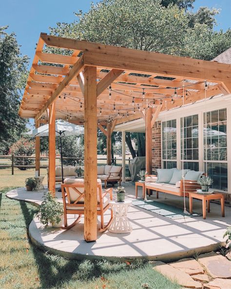 Pergola Not Attached To House, Pergola Off Of House, Diy Pergola Attached To House, Pergola Patio Attached To House, Pergola Ideas, Modern Pergola, Backyard Pergola, Backyard Porch, House With Porch