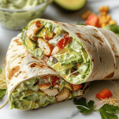 Avacado Ranch Chicken Burritos, Chicken Avocado Ranch Wrap, Chicken Avocado Ranch Burritos, Avocado Dinner Recipes, Chicken Avacado, Avocado Burrito, Chicken Avocado Wrap, Ranch Wraps, Tomato Sandwiches