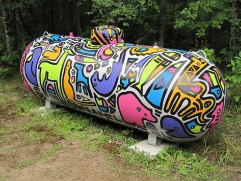 Propane Tanks Ideas, Painted Propane Tanks, Propane Tank Ideas, Mini Subs, Building Bathroom, Propane Tank Art, Gas Tank Paint, Propane Tanks, Alternative Fuel