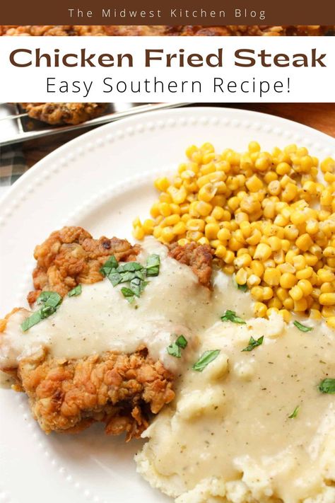 Perfectly crispy, crunchy, and juicy, this Dairy-free Chicken Fried Steak recipe is a family favorite! Made without buttermilk, this classic Southern recipe is better than ever! Chicken Fried Steak No Buttermilk, Dairy Free Chicken Fried Steak, Chicken Fried Steak Without Buttermilk, Cracker Barrel Chicken Fried Steak, Chicken Fried Steak Recipe Easy, Country Fried Chicken And Gravy, Chicken Fried Steak Easy, Tenderized Round Steak, Country Fried Steak Recipe